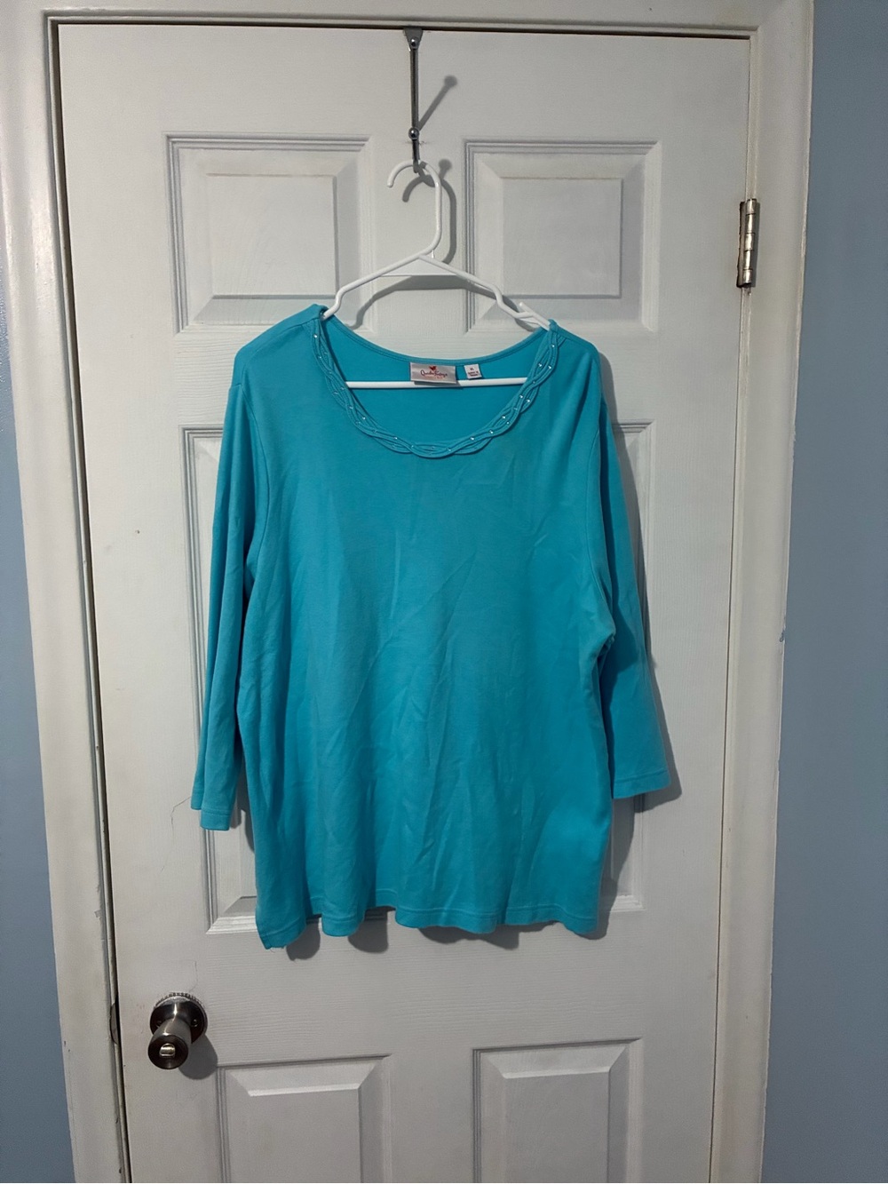 Quacker Factory Turquoise Long Sleeve Scoop Neck Top